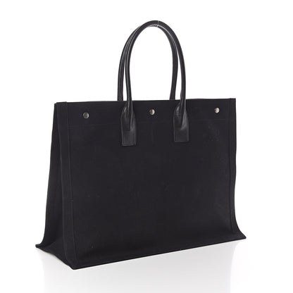 Saint Laurent Linen Calfskin Rive Gauche Tote Black 2 of 8