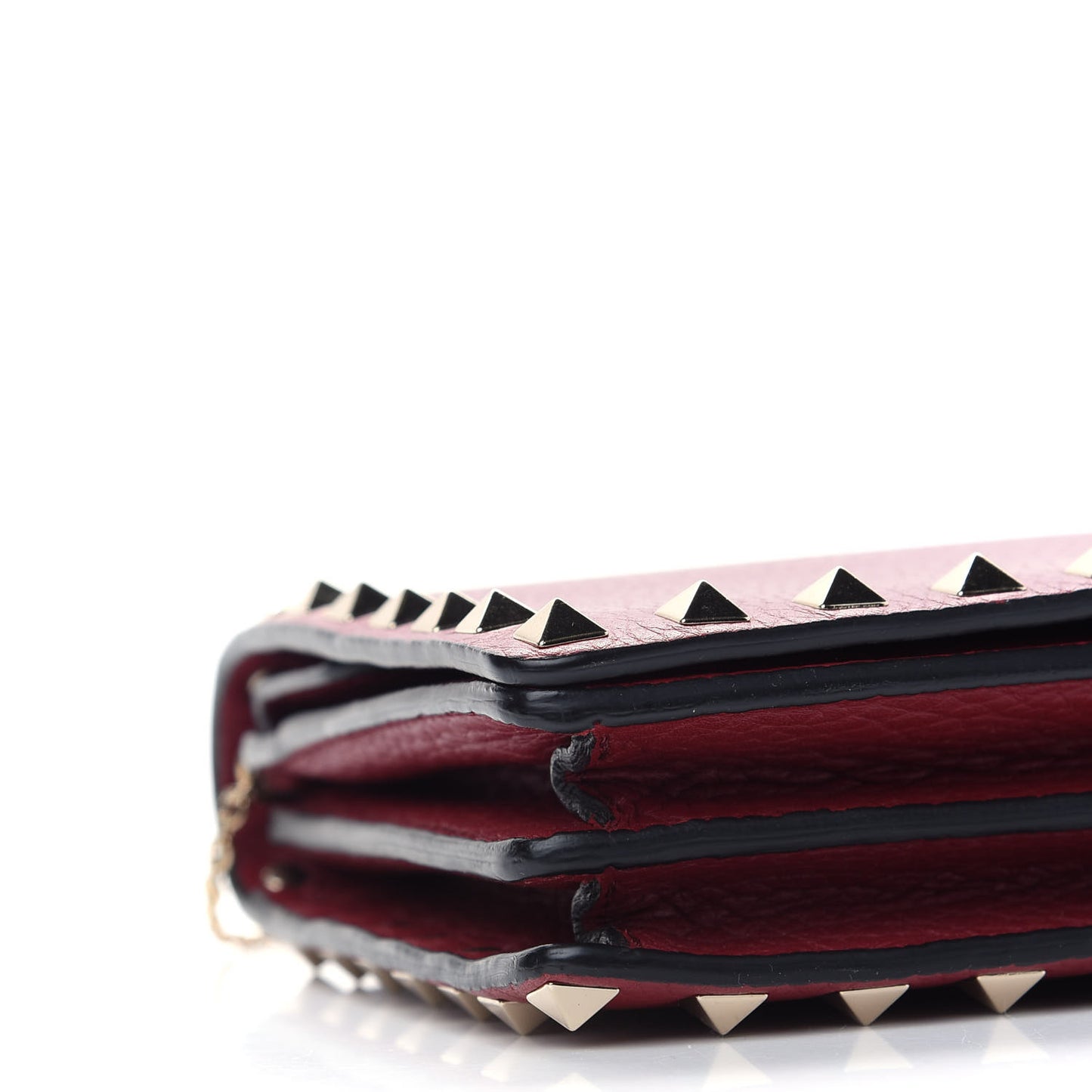 Pebbled Calfskin Rockstud Wallet on Chain Rubino