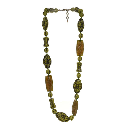 Gucci Resin Carved Flower Dragon Bead Necklace Green 3 of 5