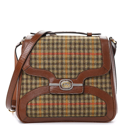 Gucci Tweed Calfskin Lizard Embossed Side Messenger Bag Brown 1 of 11