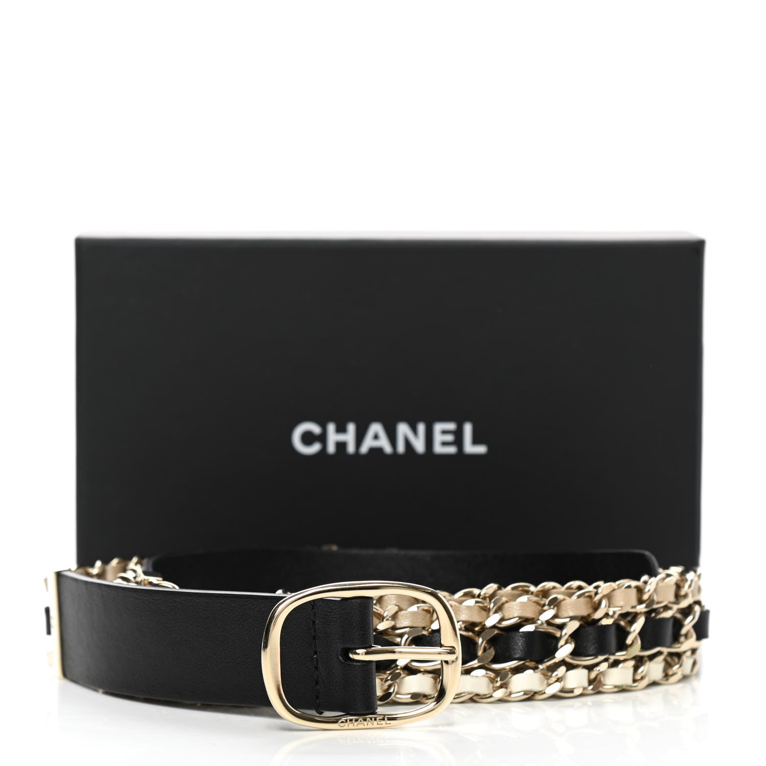 Chanel Calfskin CC Triple Row Chain Belt 90 36 Gold Black White 9 of 9