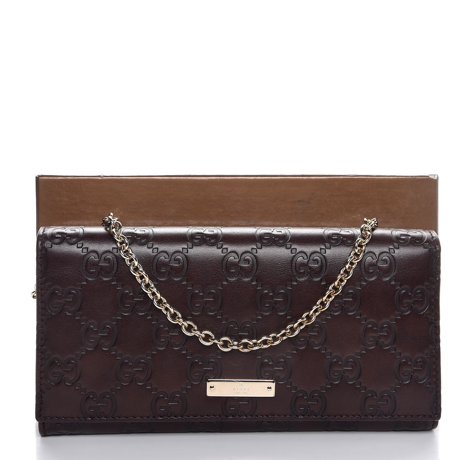 Gucci Guccissima Margaux Calfskin Metal Bar Chain Wallet Chocolate 9 of 9