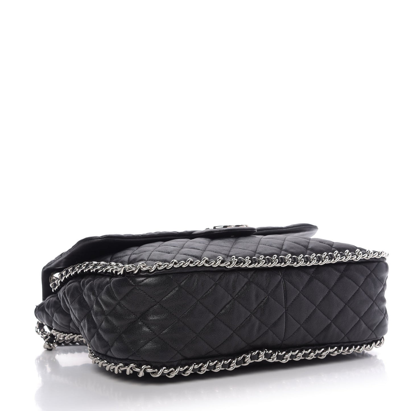 Washed Lambskin Quilted Maxi Chain Around Flap Black