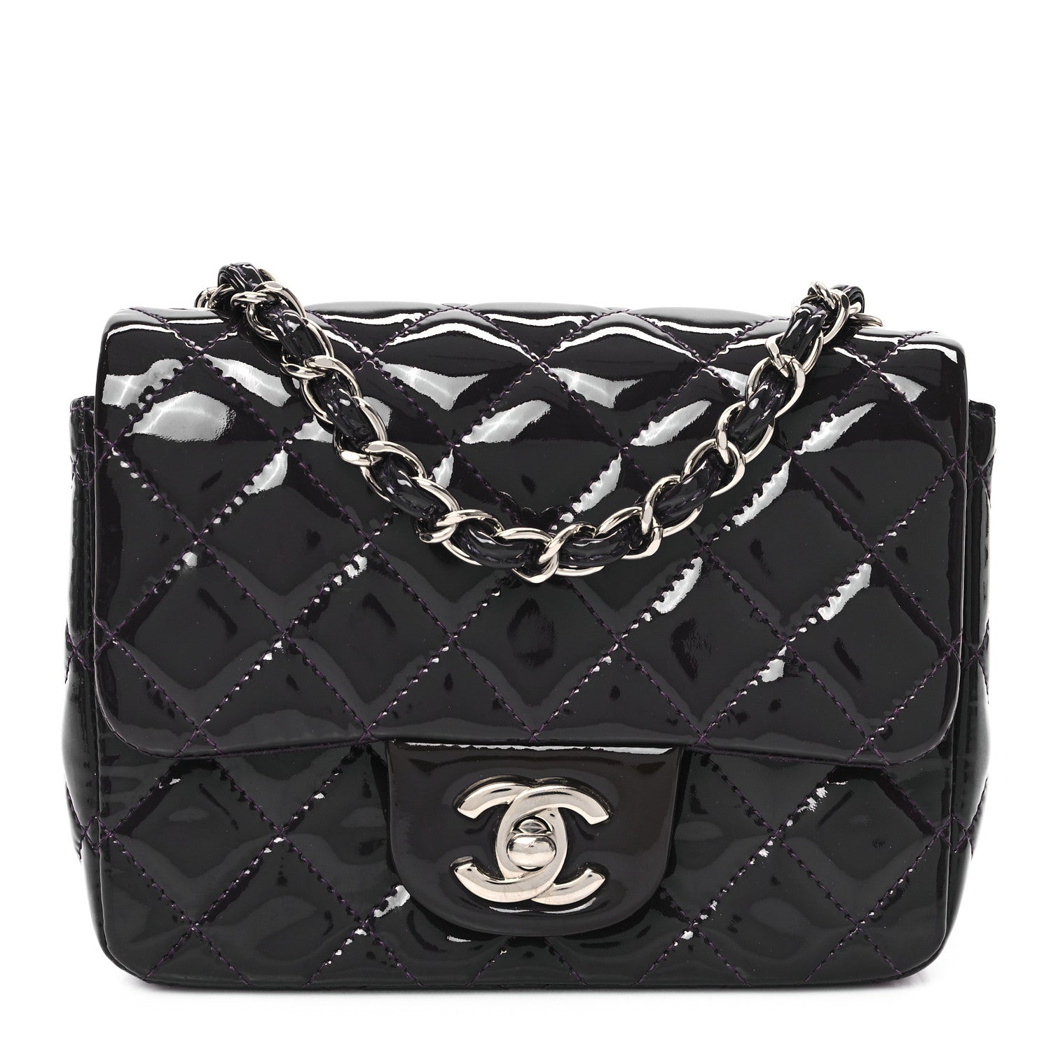 Chanel Patent Quilted Mini Square Flap Purple 1 of 10