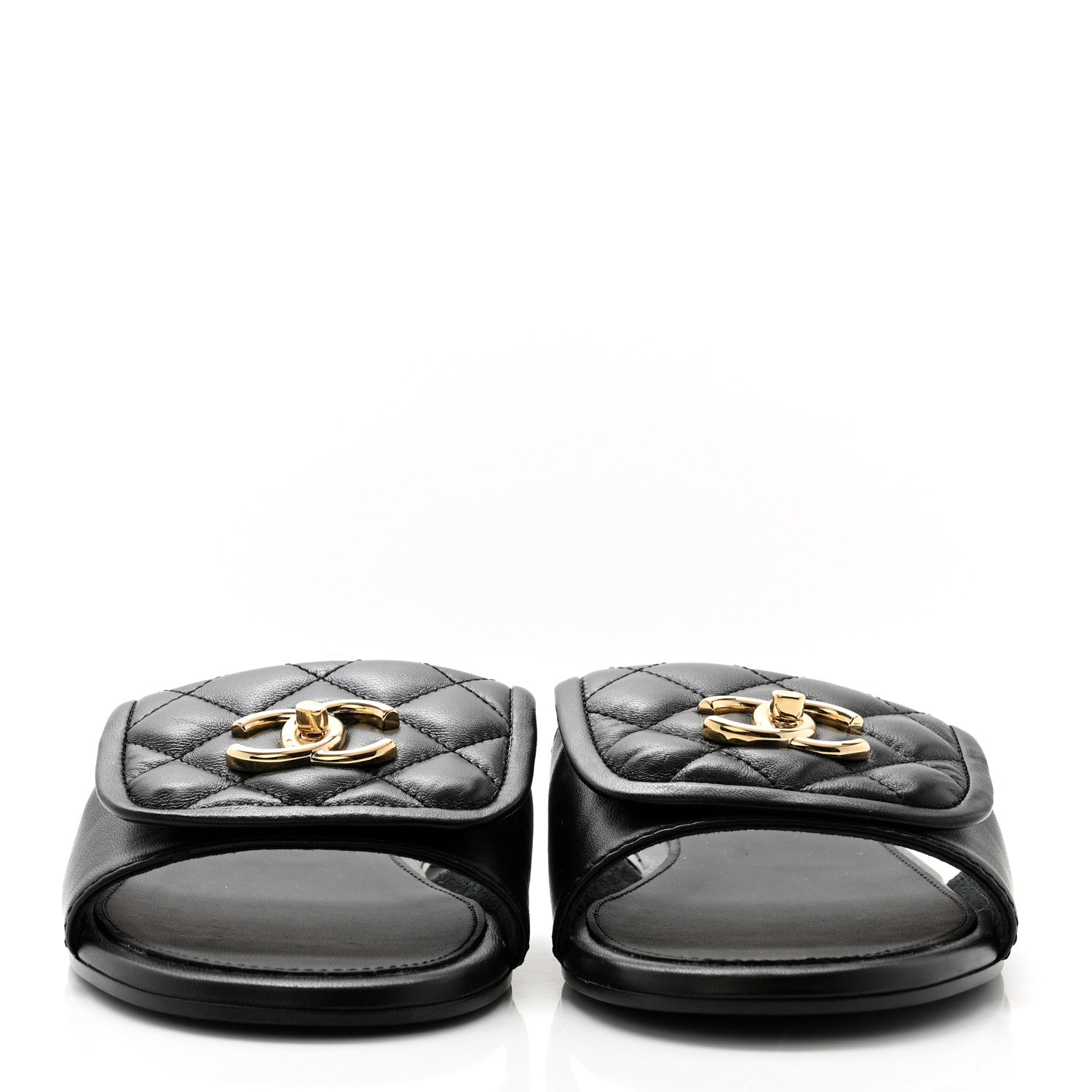 Chanel Lambskin Quilted Turnlock Flat Mules 39.5 Black 2 of 9
