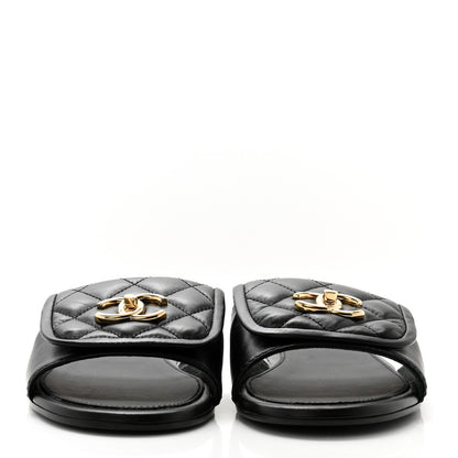 Chanel Lambskin Quilted Turnlock Flat Mules 39.5 Black 2 of 9