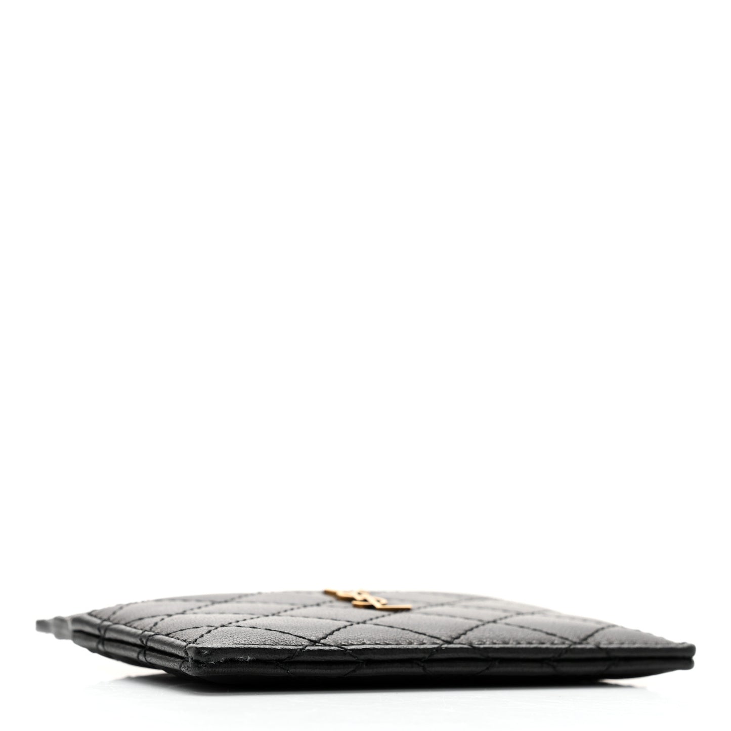 Lambskin Quilted Monogram Gaby Card Case Black