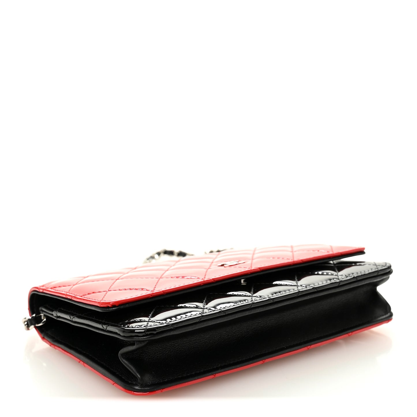 Patent Quilted Bi-Color Wallet On Chain WOC Red Black Red Black