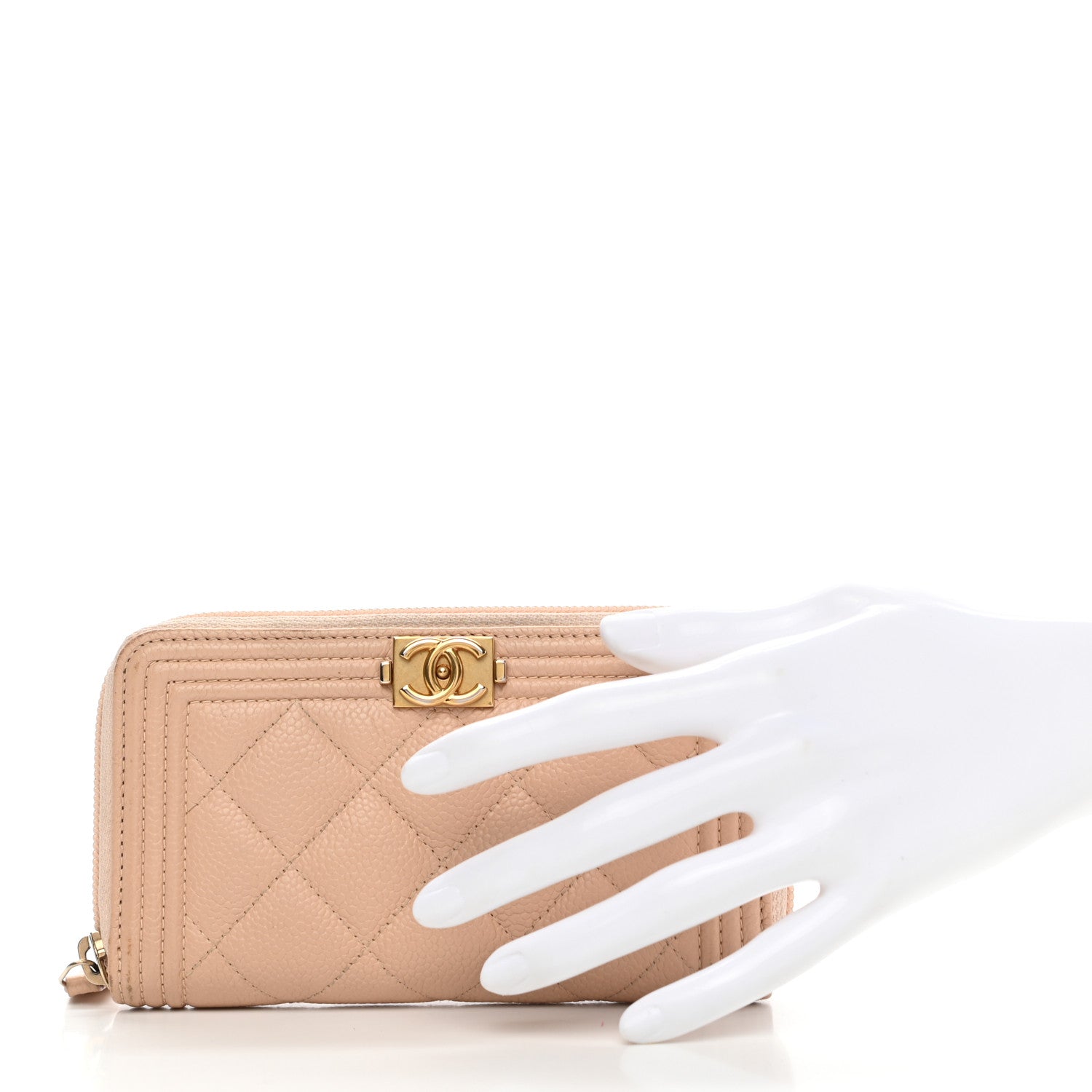 Chanel Caviar Quilted Small Boy Zip Around Wallet Beige 2 of 11