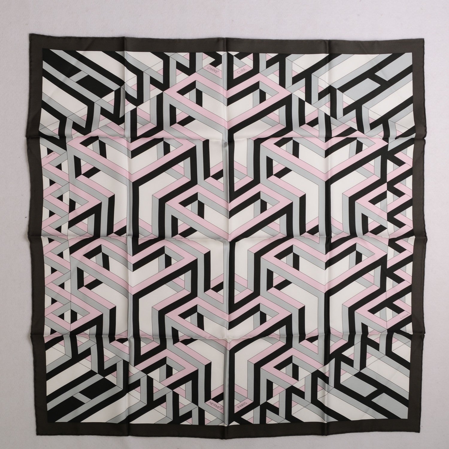 Hermes Silk Carre Cube Scarf 90 Anthracite White Rose Pale 2 of 6