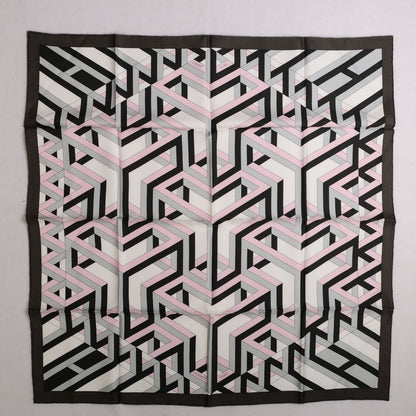 Hermes Silk Carre Cube Scarf 90 Anthracite White Rose Pale 2 of 6