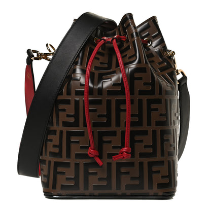 Fendi Vitello Grace F is Fendi Bi-Color FF 1974 Embossed Grande Mon Tresor Bucket Bag Maya Black Fragola 1 of 10