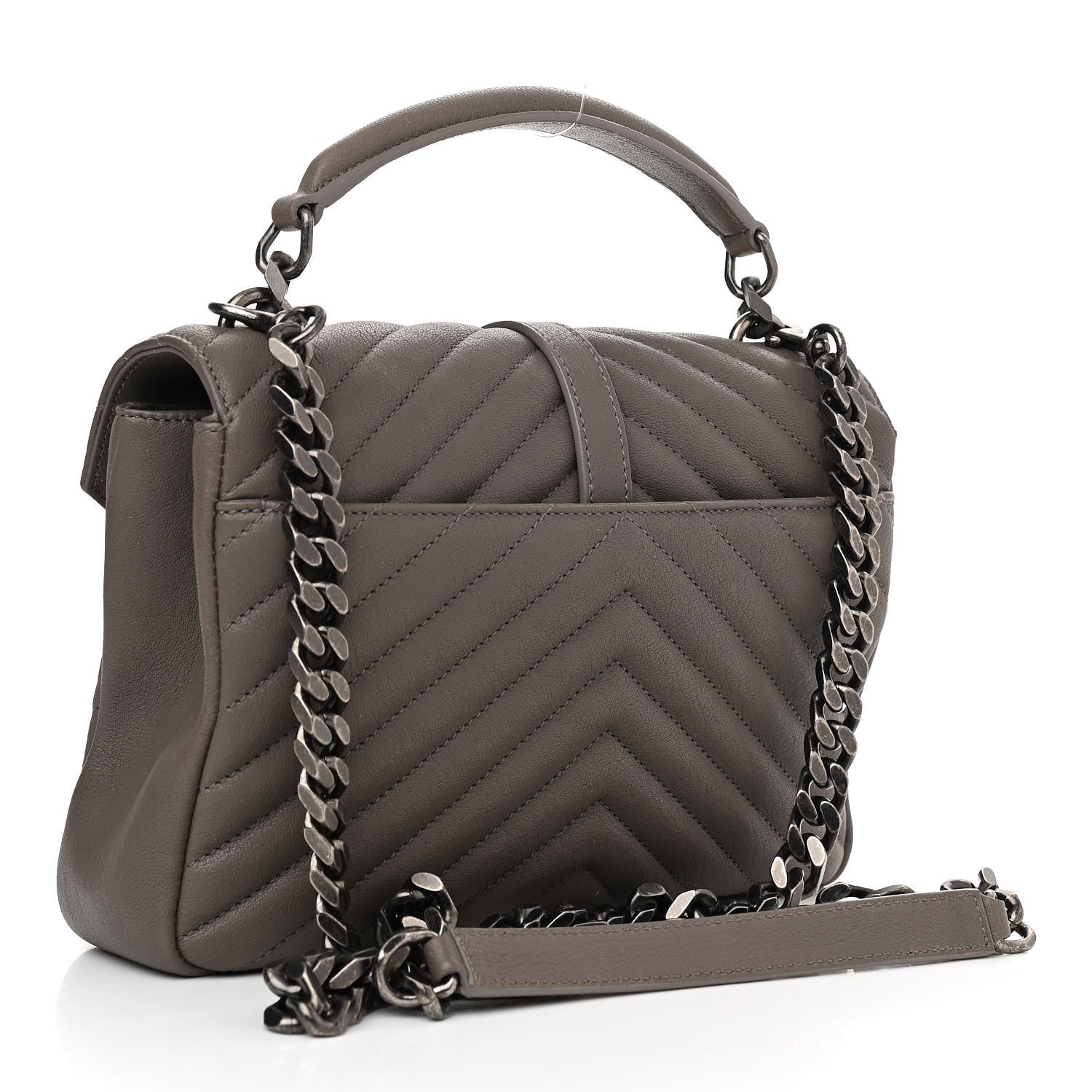 Saint Laurent Sheepskin Matelasse Chevron Monogram Medium College Bag Light Coal 3 of 14
