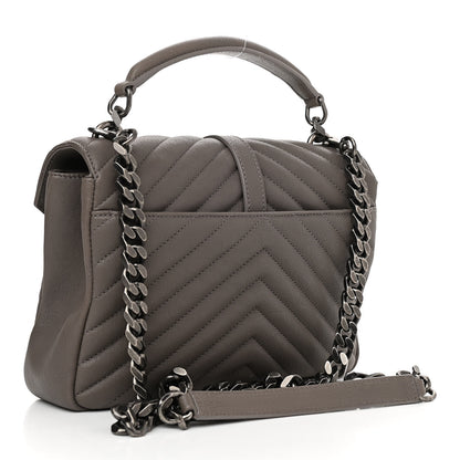 Saint Laurent Sheepskin Matelasse Chevron Monogram Medium College Bag Light Coal 3 of 14