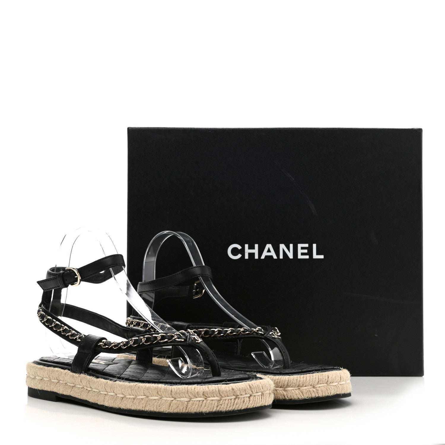Chanel Lambskin Chain CC Thong Espadrille Sandals 39 Black 11 of 11