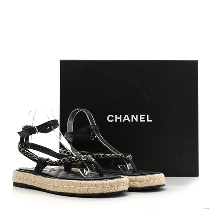 Chanel Lambskin Chain CC Thong Espadrille Sandals 39 Black 11 of 11