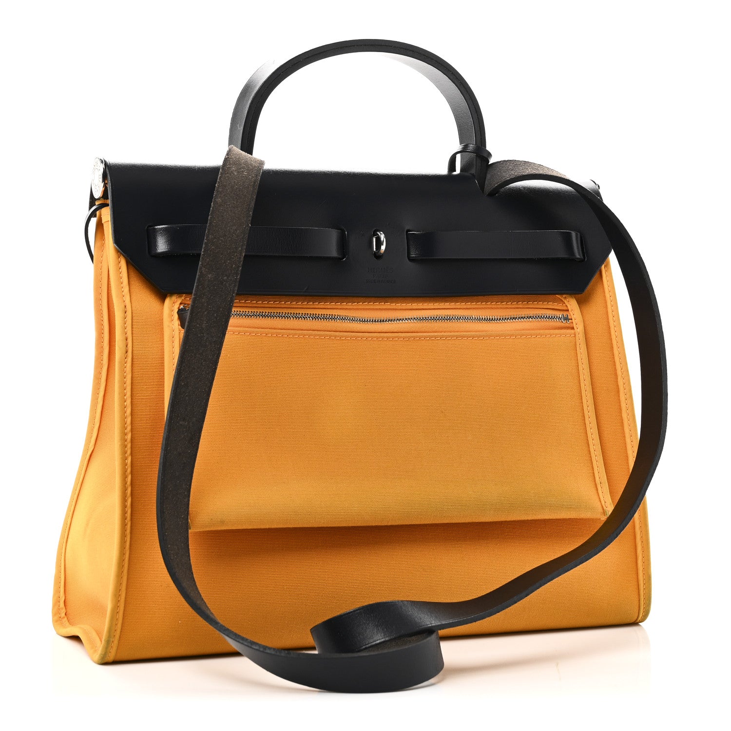 Hermes Vache Hunter Toile Herbag Zip 31 PM Jaune D'Or Bleu Izmir 4 of 11