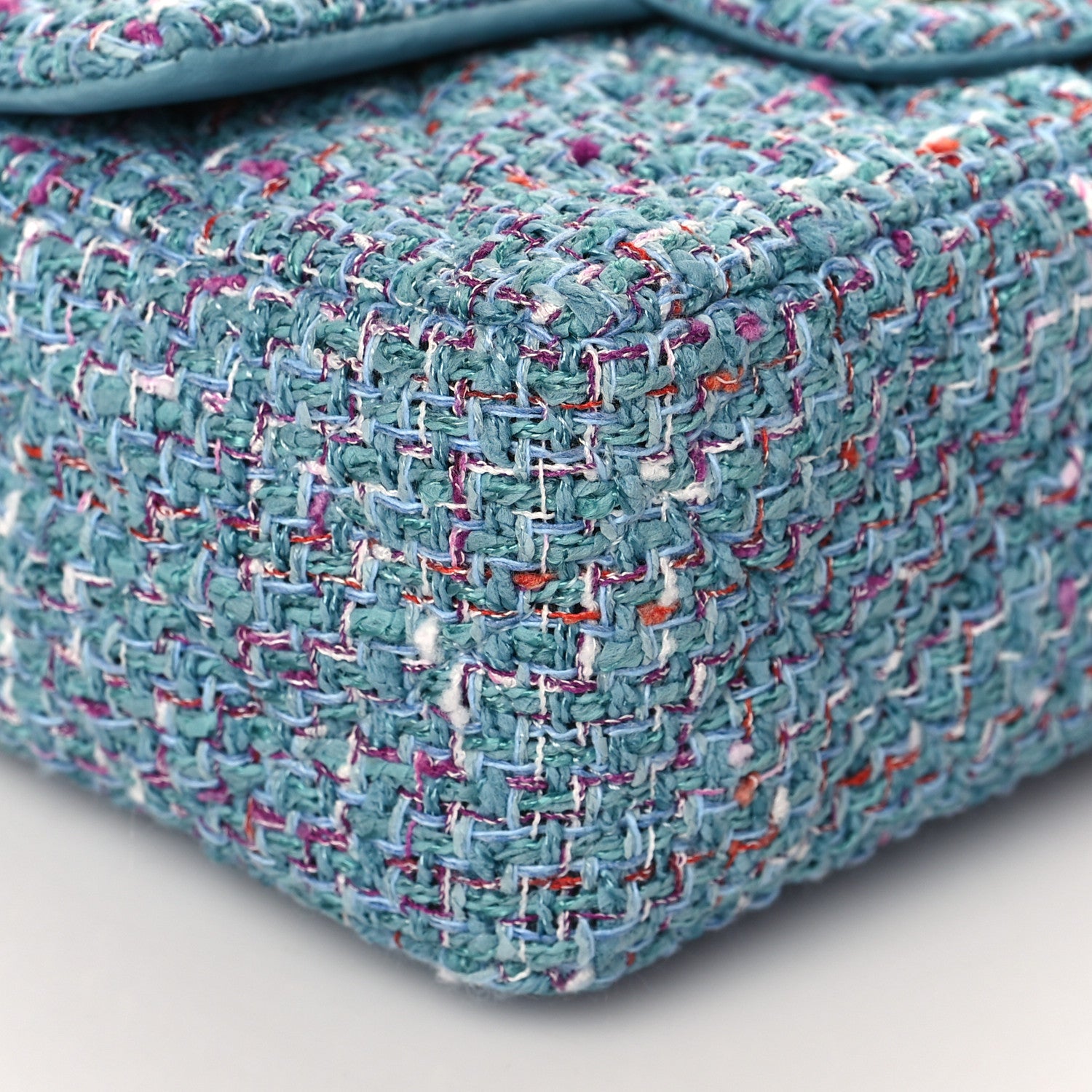 Chanel Tweed Quilted Mini Rectangular Flap Turquoise Purple White Red 9 of 11