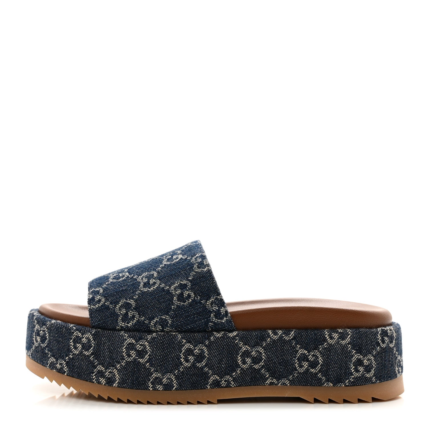 Gucci New Denim GG Monogram Angelina Platform 55mm Slide Sandals 36.5 Blue Tea 1 of 9
