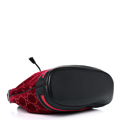 Gucci Velvet GG Monogram Textured Calfskin Web Bucket Bag Red Cipria Black 4 of 11