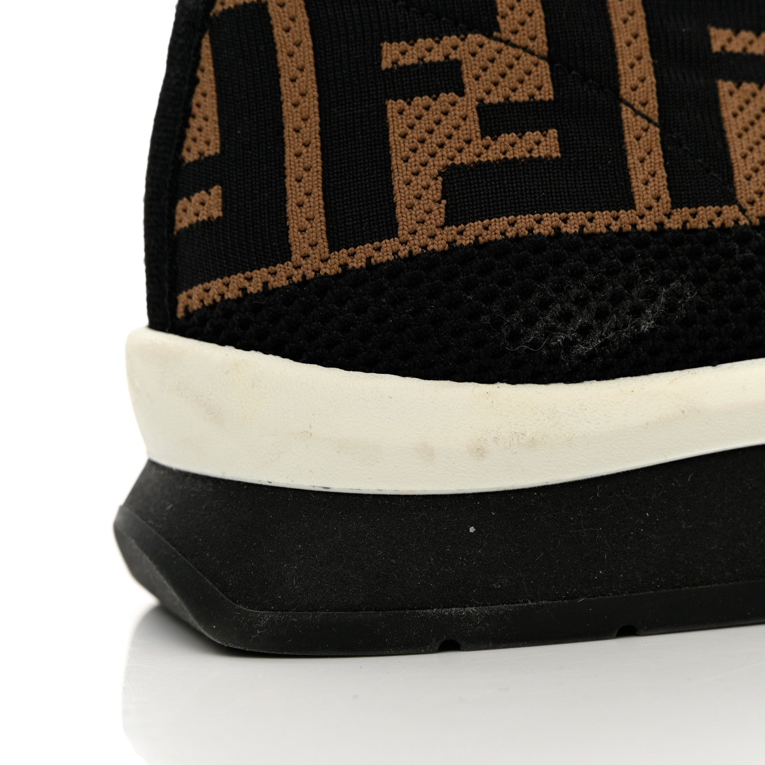 Fendi Stretch Yarn FF Stiff Band Rockoko Sneakers 37.5 Black White Tobacco 10 of 19