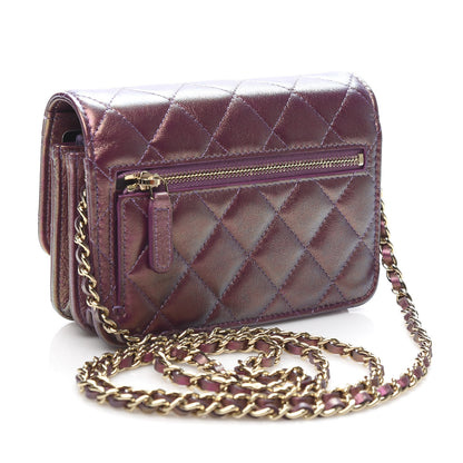Chanel Iridescent Lambskin Quilted Mini Wallet On Chain WOC Purple 3 of 11