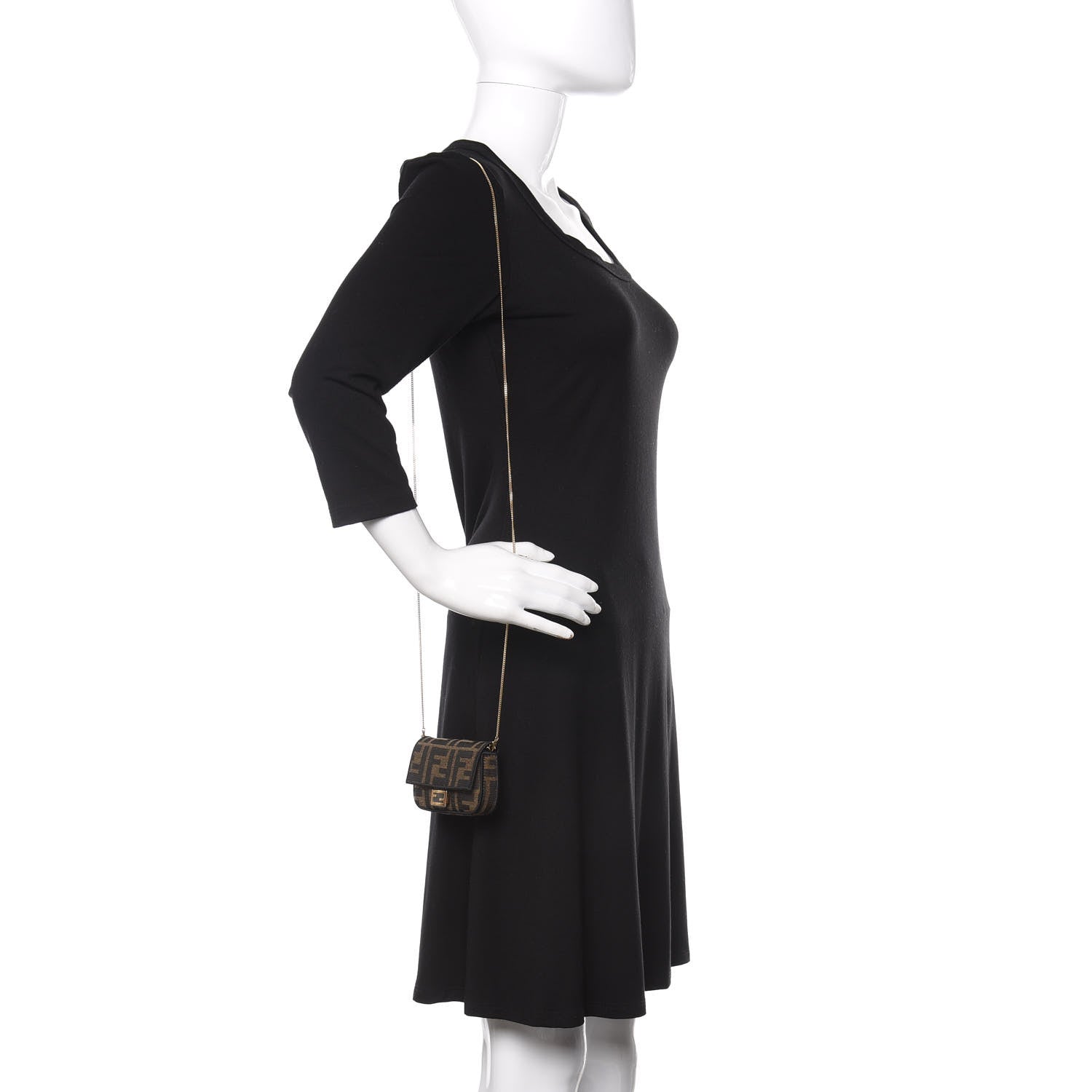 Fendi Fabric Jacquard FF 1974 Nano Baguette Charm Tobacco Moro Black 2 of 9