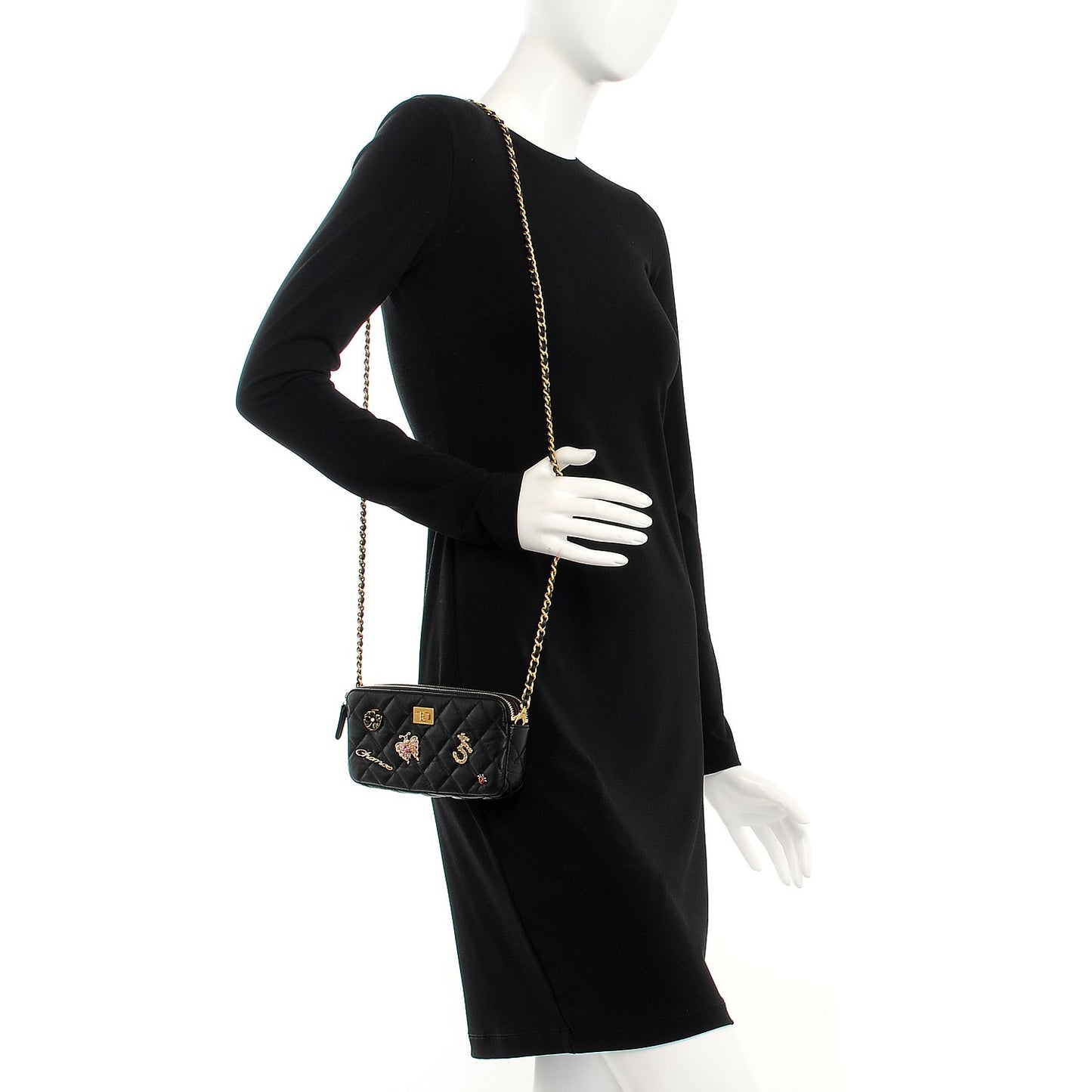 Aged Calfskin Lucky Charms 2.55 Reissue Small Clutch With Chain Black