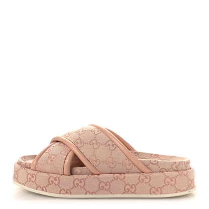 Gucci Monogram GG Calfskin Angelina Platform 55mm Slide Sandals 37 Light Pink 40 Light Pink 1 of 11