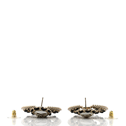 Chanel Lambskin Crystal Pearl CC Chain Hoop Drop Earrings Gold Black 4 of 4