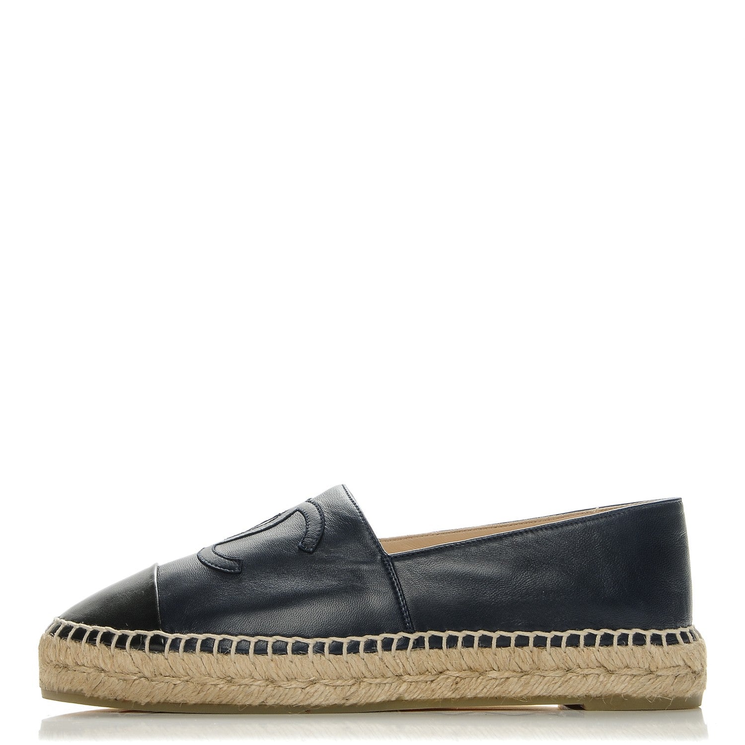 Chanel Lambskin CC Espadrilles 38 Black Navy 1 of 9