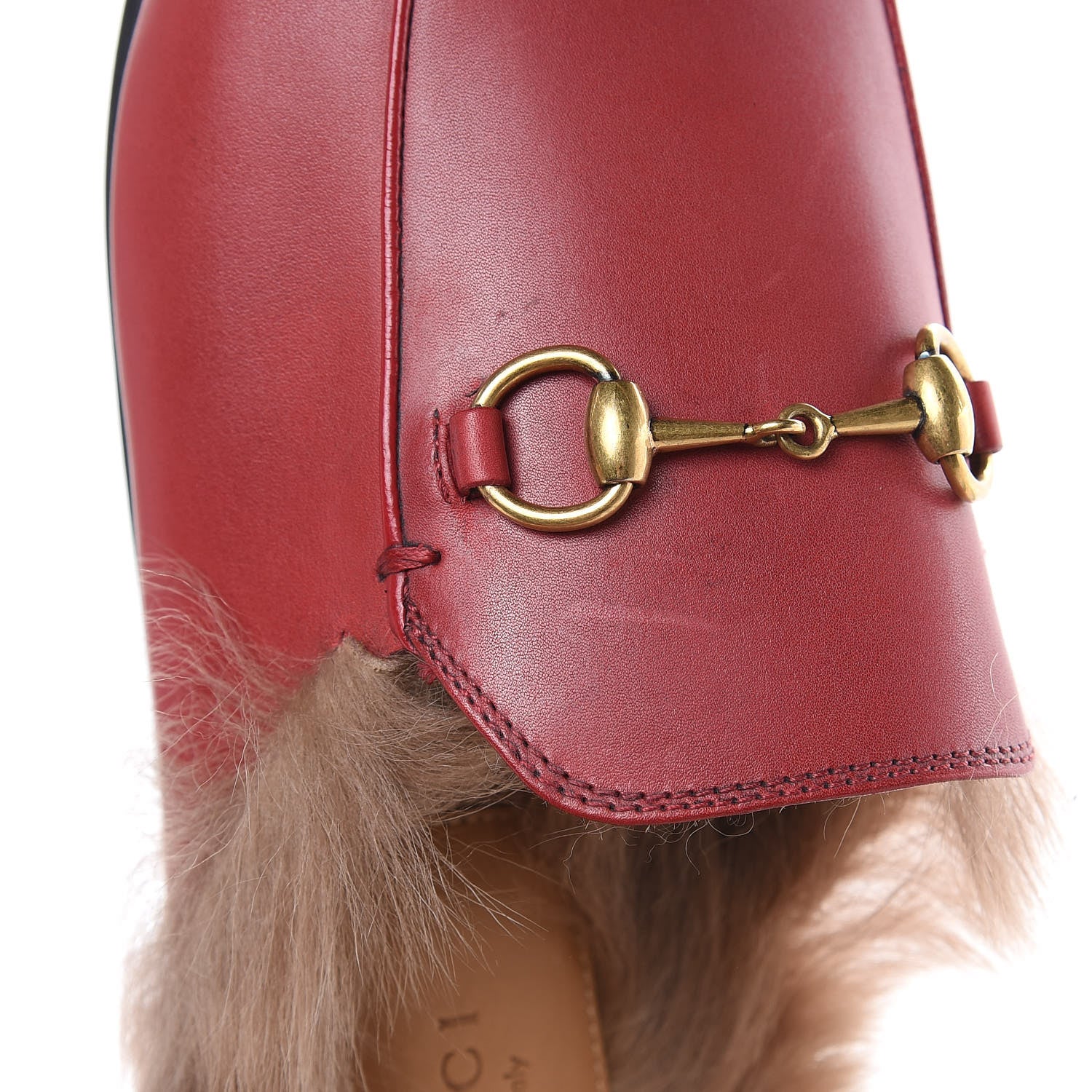 Gucci Betis Glamour Calfskin Fur Womens Princetown Slippers 37 Hibiscus Red Naturale 11 of 12