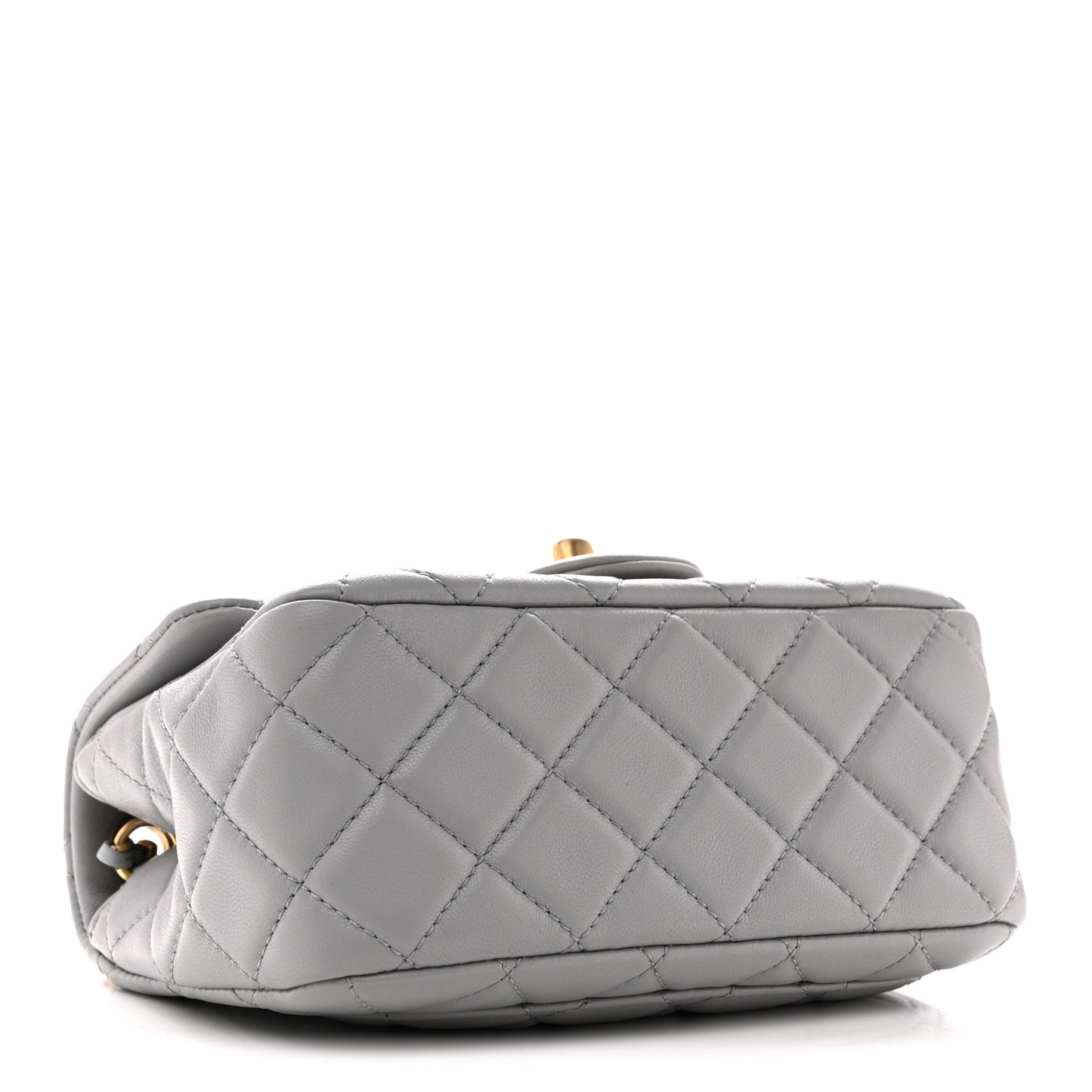 Lambskin Quilted Mini Pearl Crush Flap Light Grey