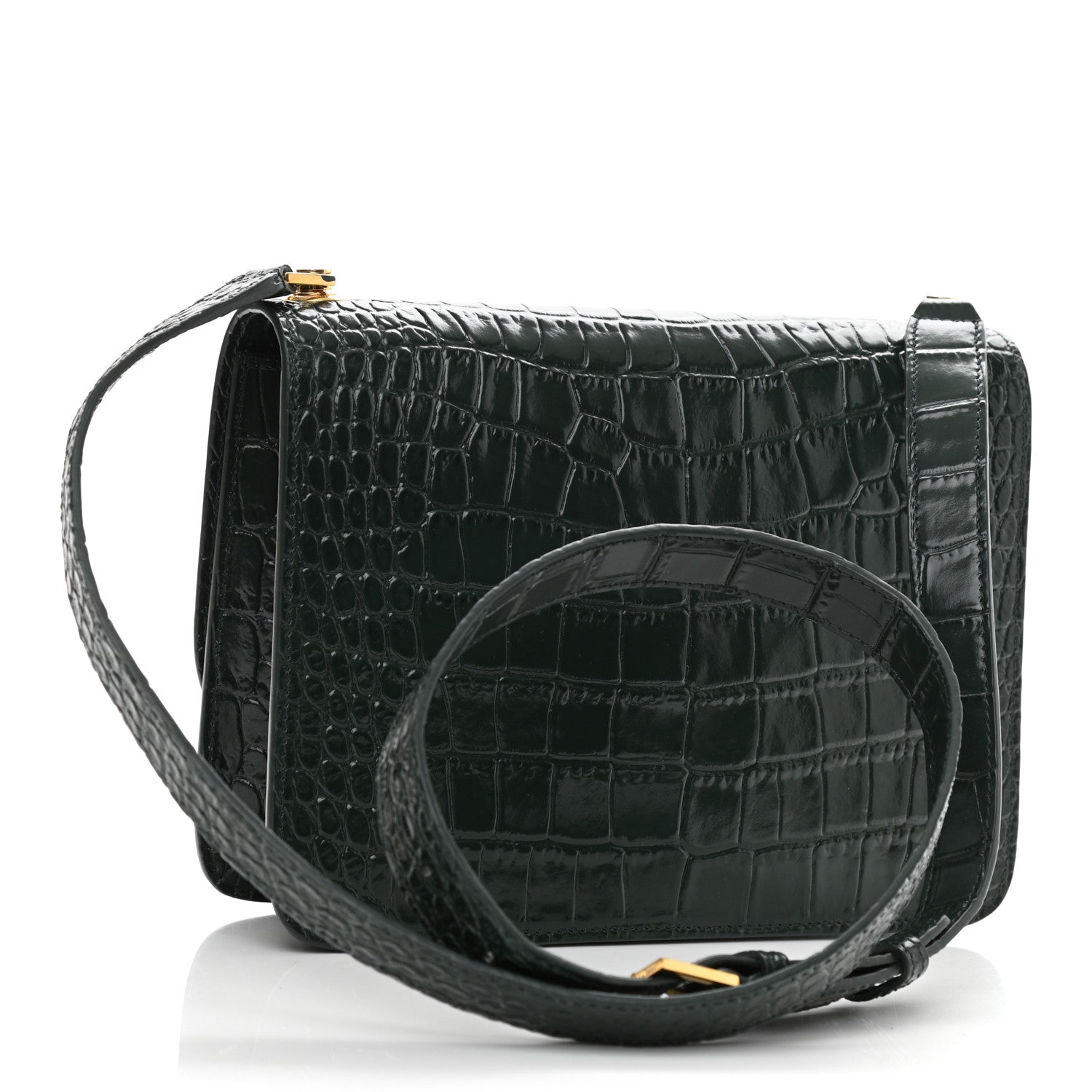 Saint Laurent Calfskin Crocodile Embossed Carre Satchel Dark Mint 3 of 9