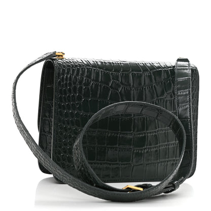Saint Laurent Calfskin Crocodile Embossed Carre Satchel Dark Mint 3 of 9