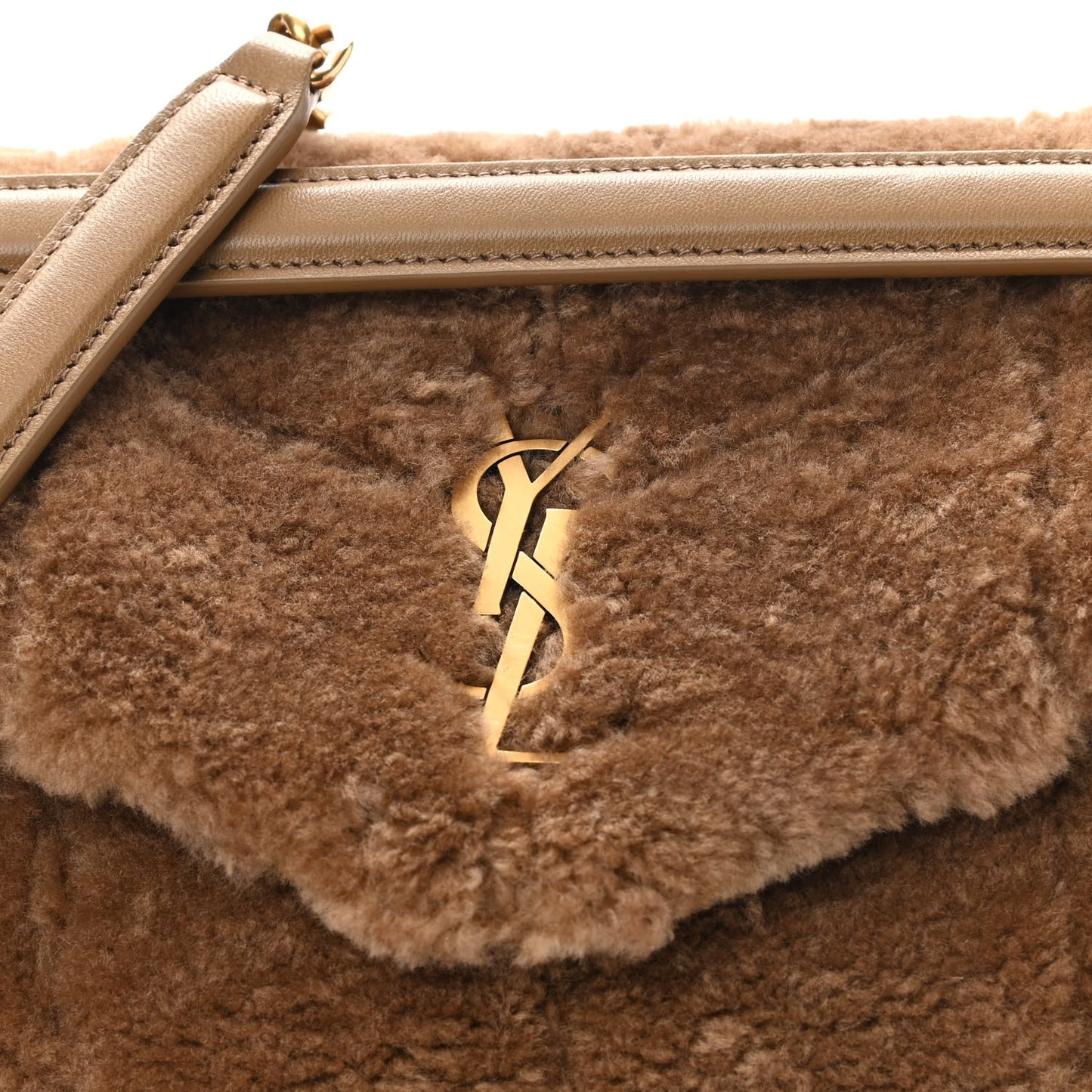 Shearling Quilted Small Loulou Puffer Monogram Chain Satchel Cinnamon