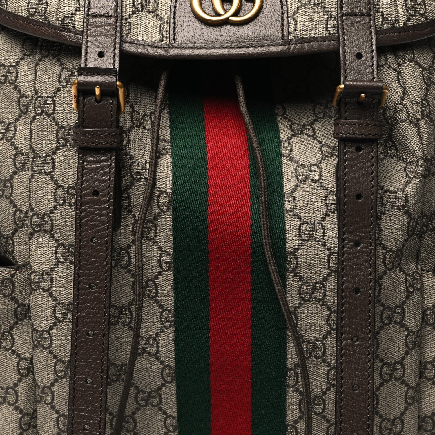 Gucci GG Supreme Monogram Medium Ophidia Double Buckle Backpack Brown 8 of 10