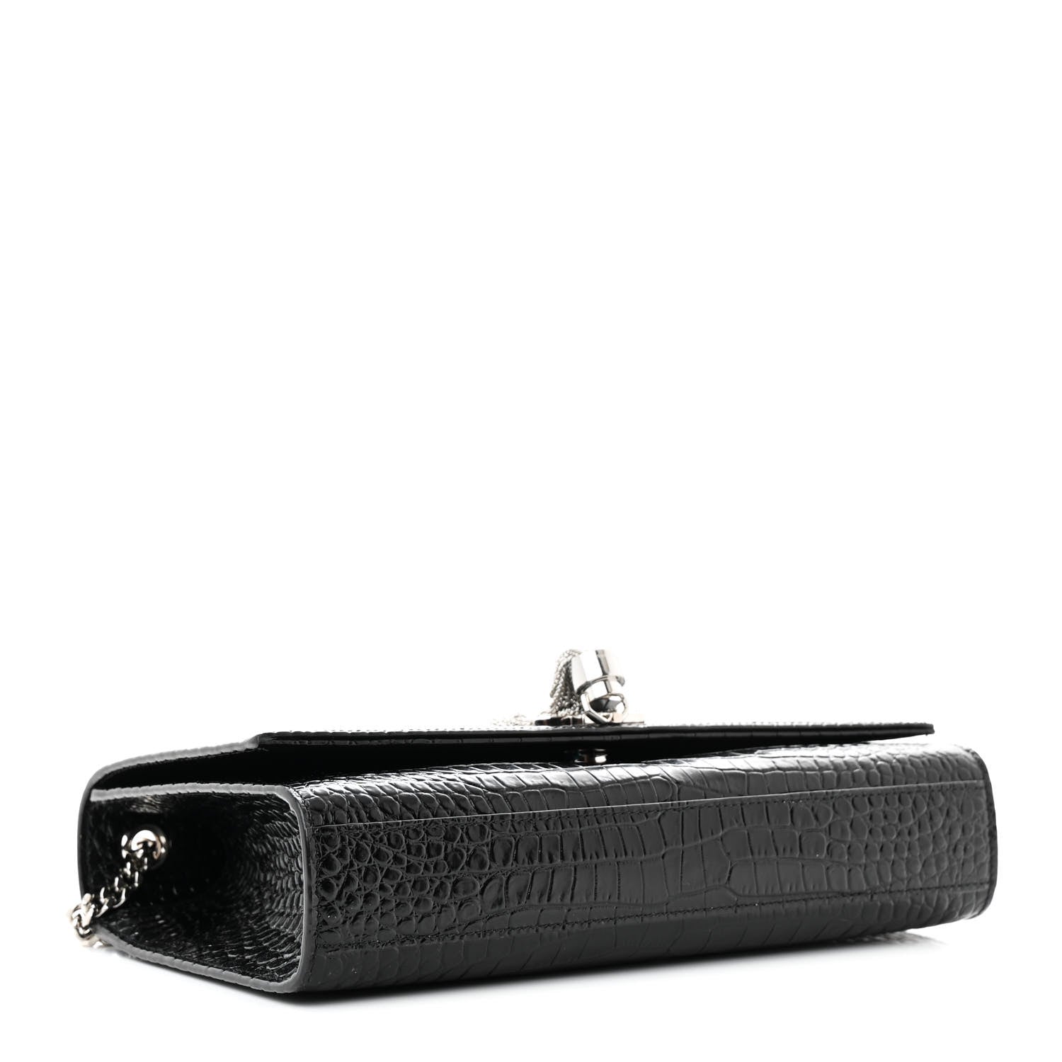 Saint Laurent Calfskin Crocodile Embossed Medium Classic Monogram Kate Tassel Satchel Black 4 of 11