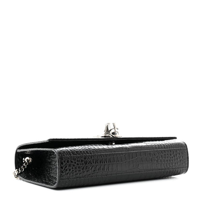 Saint Laurent Calfskin Crocodile Embossed Medium Classic Monogram Kate Tassel Satchel Black 4 of 11
