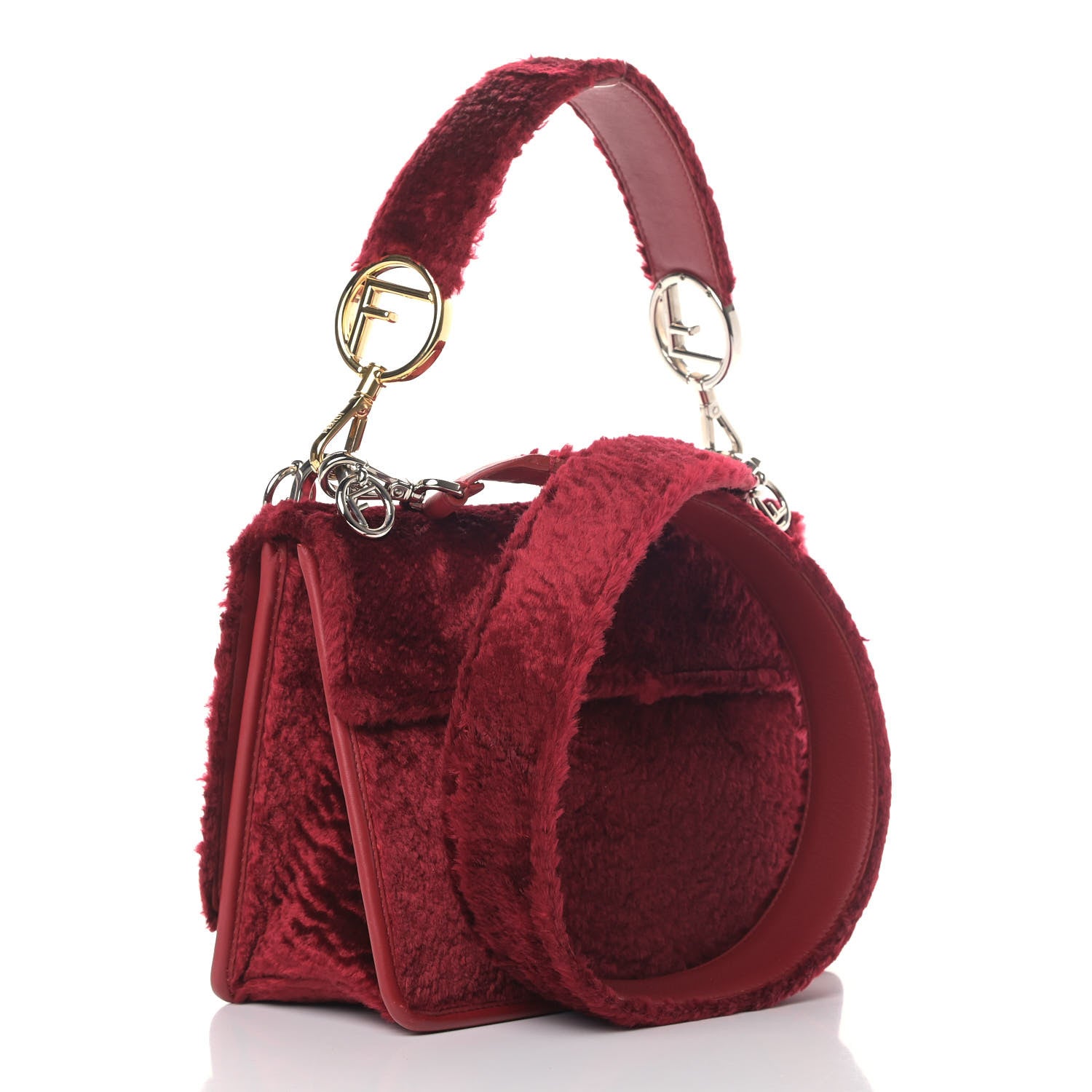 Fendi Velluto Astrakan Vitello Dolce F is Fendi Kan I Shoulder Bag Rosso 2 of 11