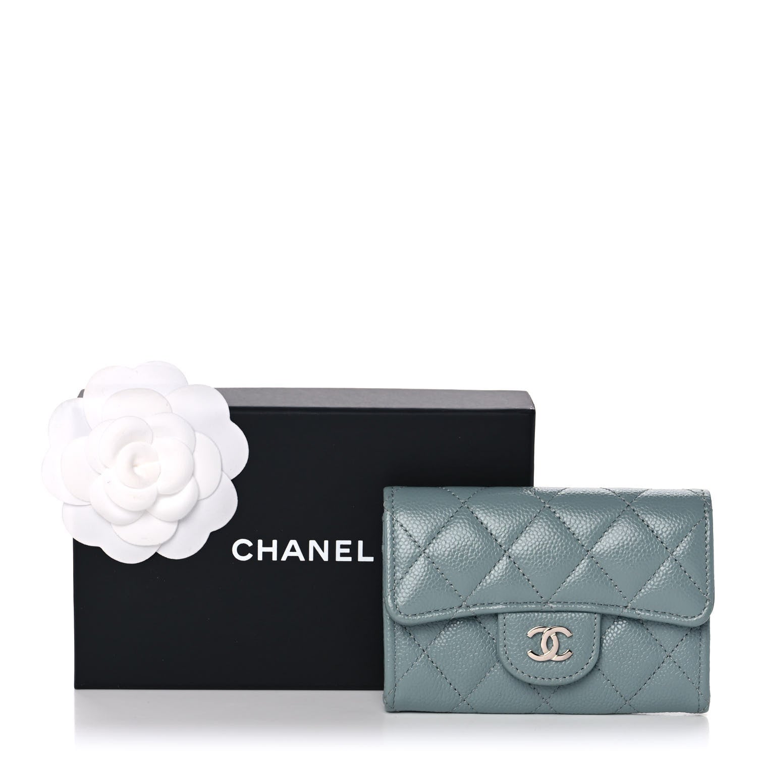 Chanel Caviar Quilted Flap Card Holder Wallet Light Blue 12 of 12