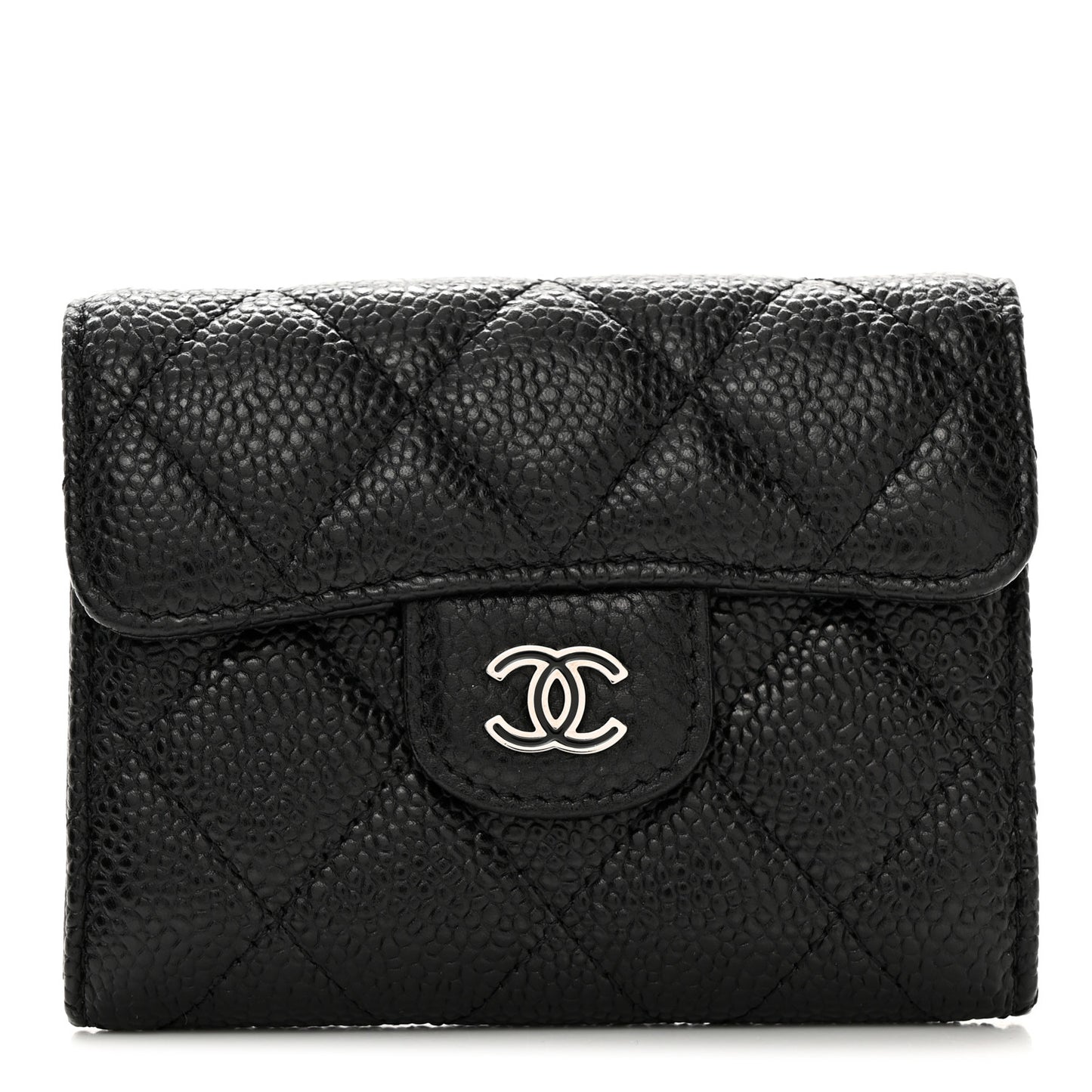 Caviar Quilted Flap Card Holder Wallet Black