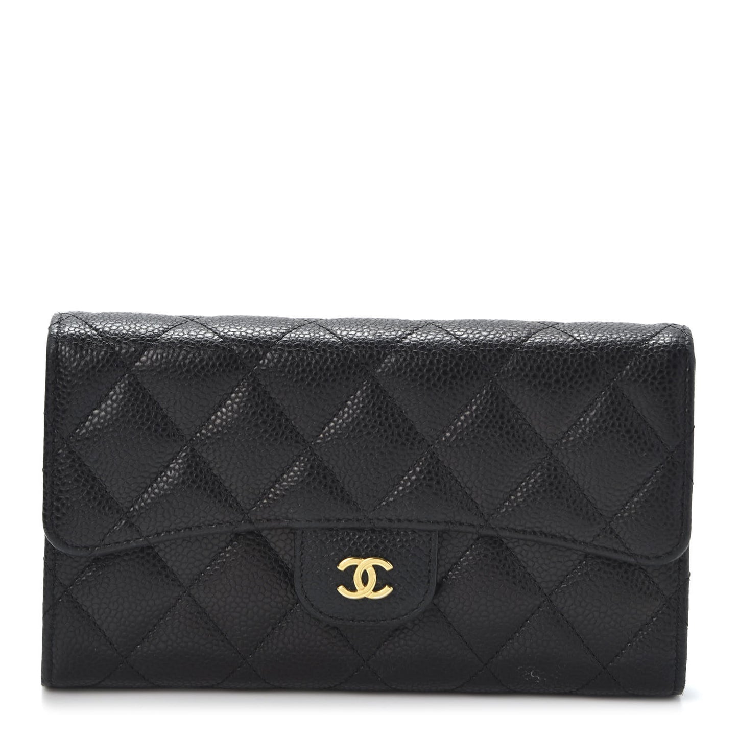 Caviar Quilted Large Flap Wallet Black