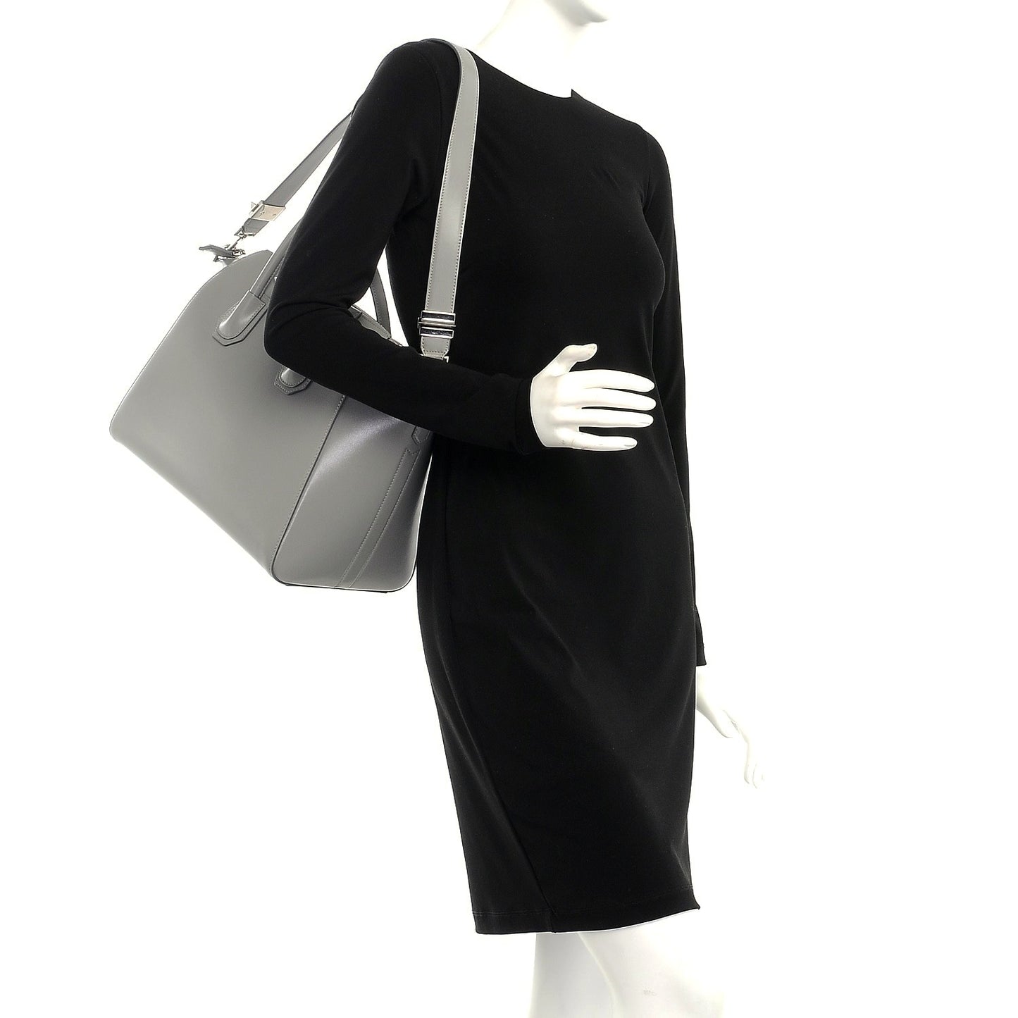 Shiny Lord Calfskin Medium Antigona Pearl Grey