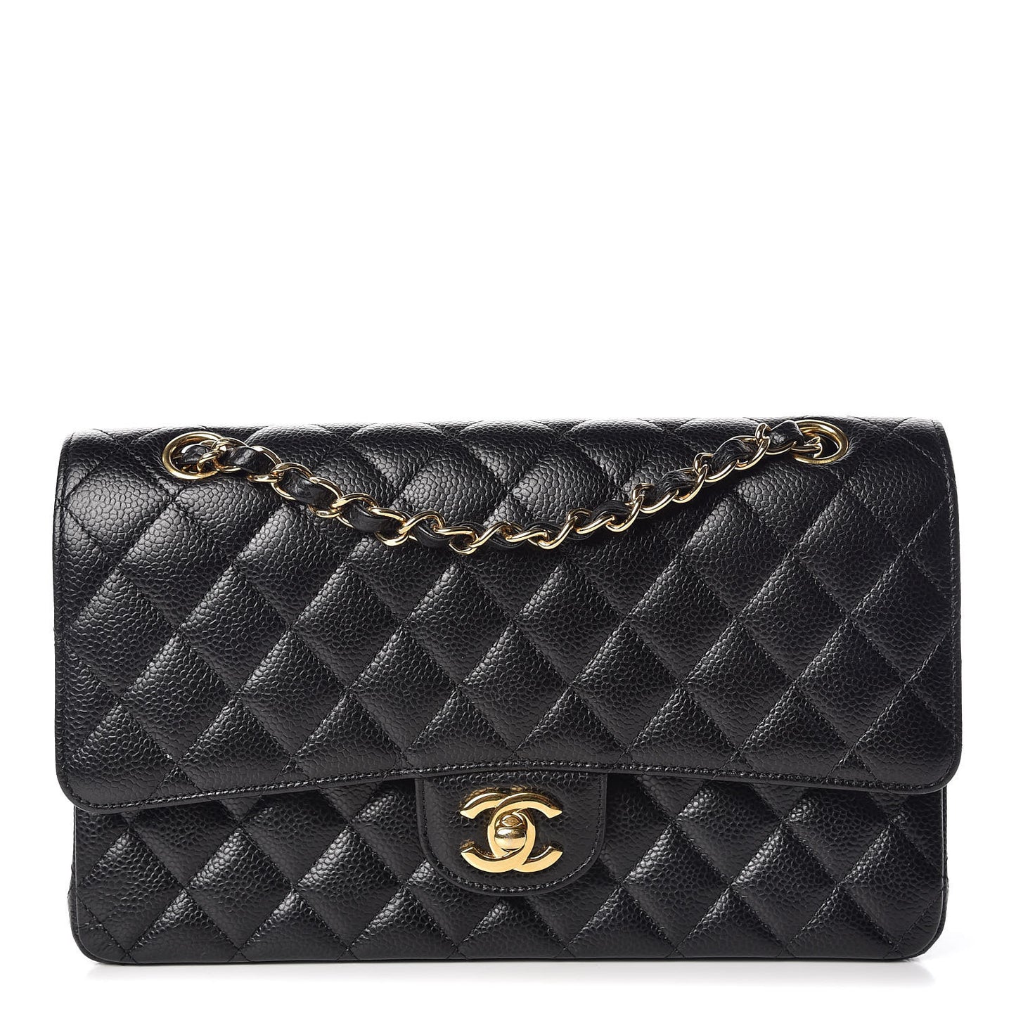 Caviar Quilted Medium Double Flap Black