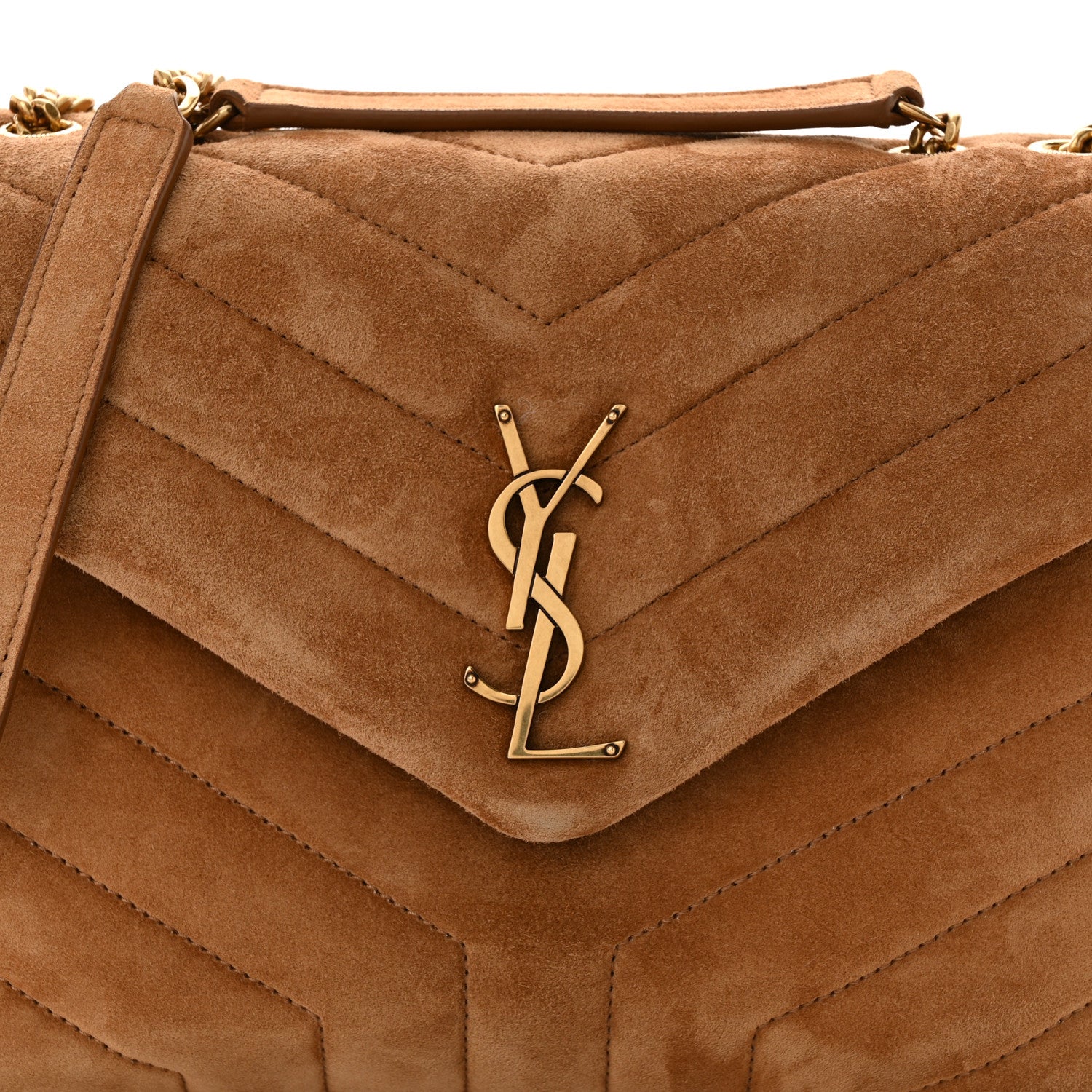 Saint Laurent Suede Calfskin Y Quilted Monogram Small Loulou Chain Satchel Cinnamon 9 of 12