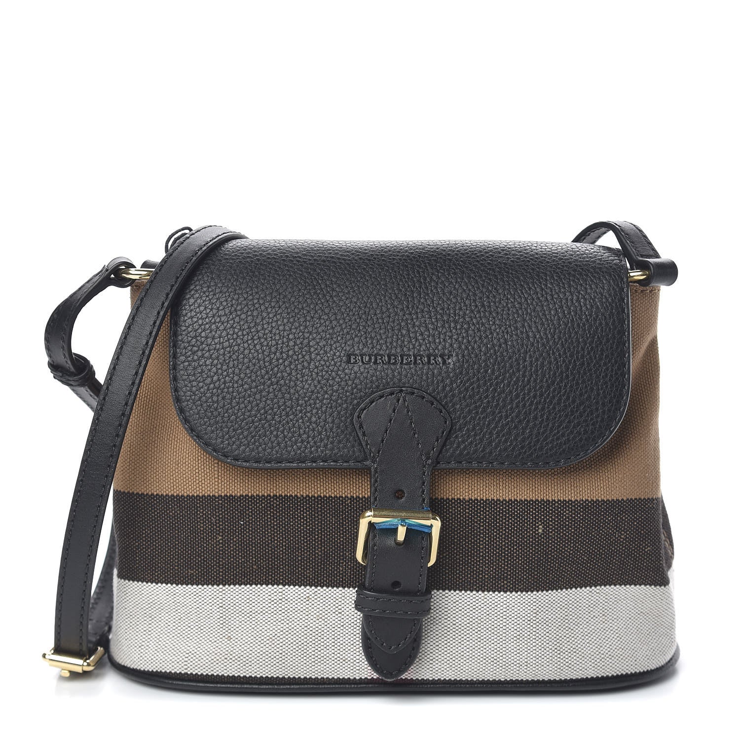 Burberry Mega Check Grainy Calfskin Small Gowan Messenger Bag Black 1 of 11