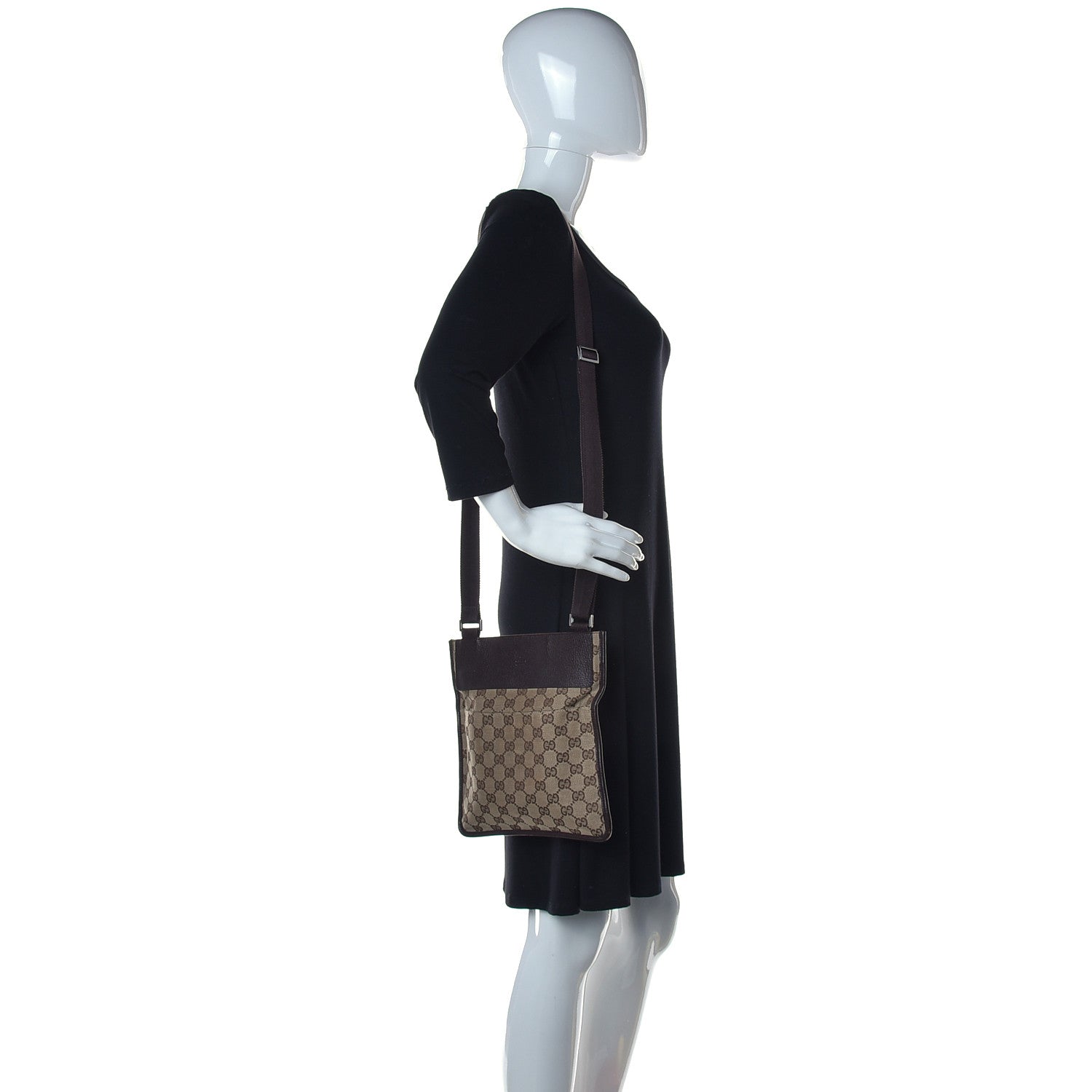 Gucci Monogram Messenger Crossbody Web Bag Dark Brown 3 of 14