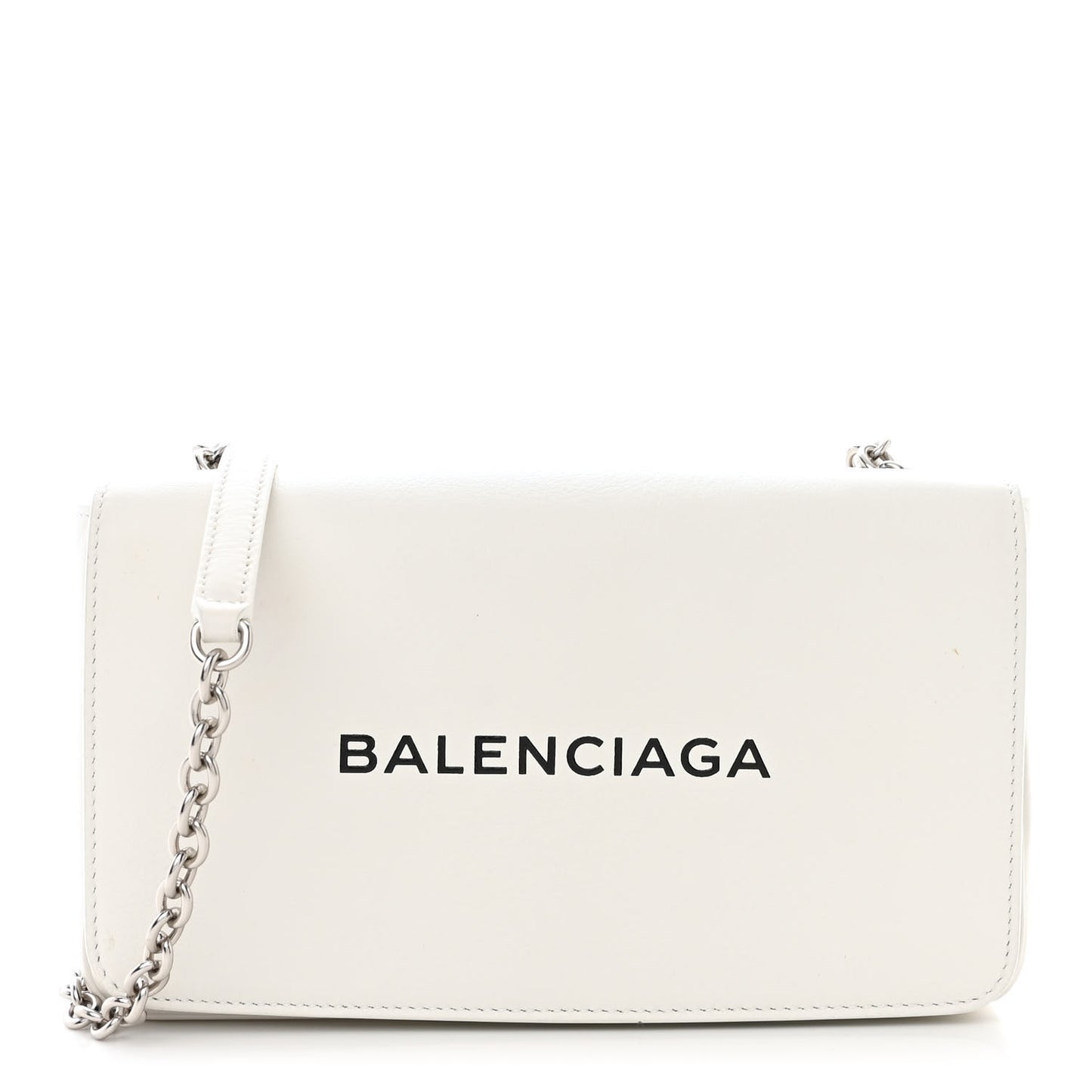 Pebbled Calfskin Logo Everyday Flap Chain Wallet White