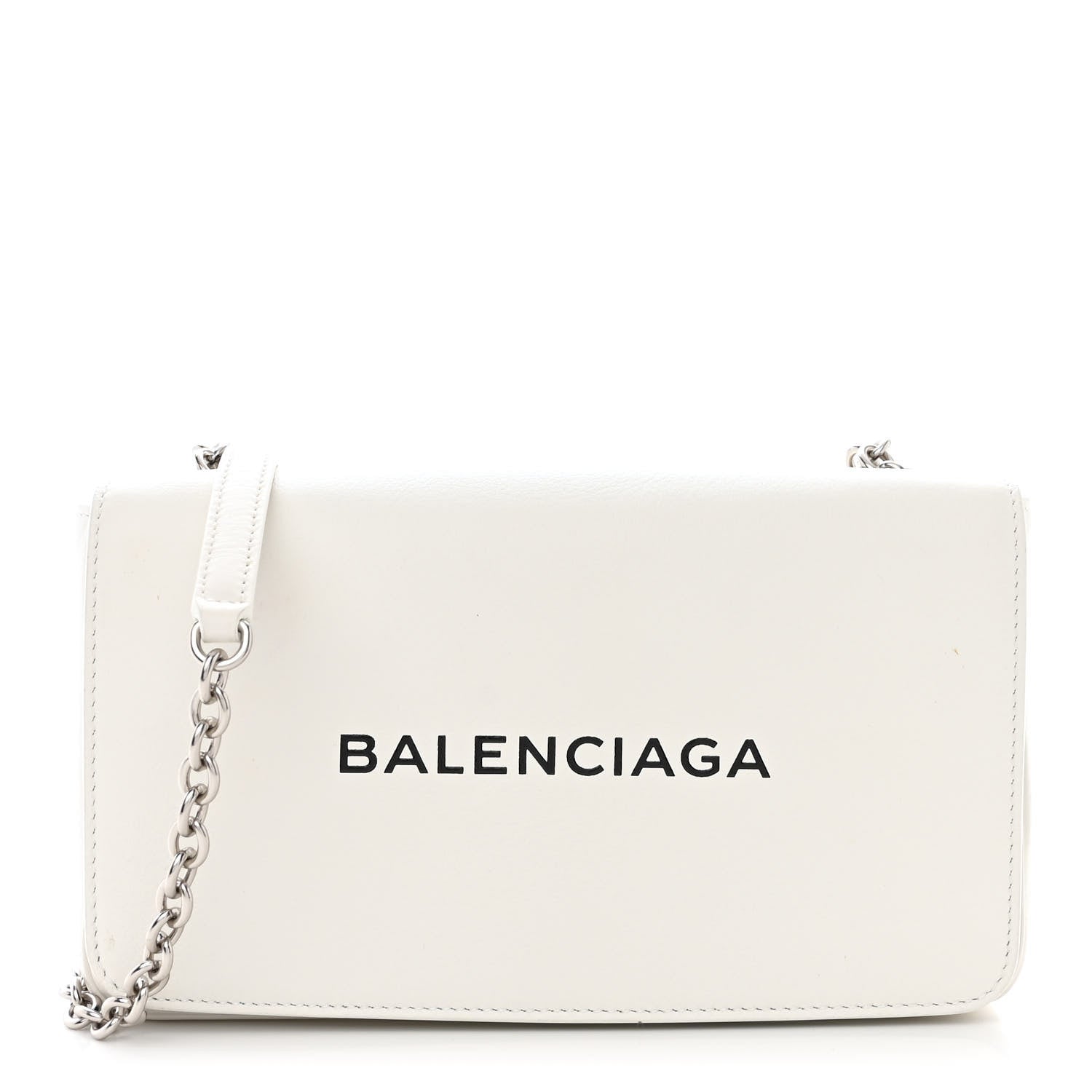 Balenciaga Pebbled Calfskin Logo Everyday Flap Chain Wallet White 1 of 14